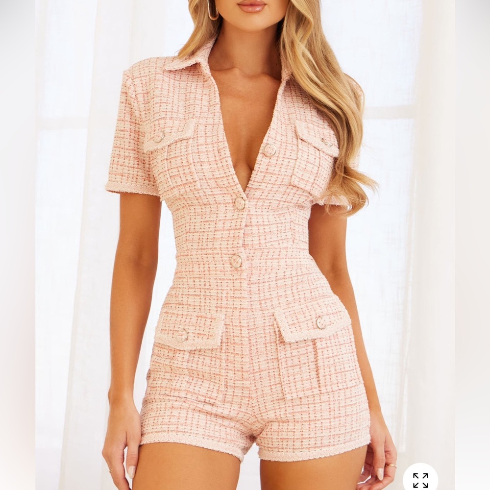 Fashion Nova Pink Tweed Short Sleeve Romper
